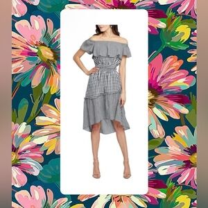 RACHEL Rachel Roy Black and White gingham Off-Shoulder Dress Plus size 1X